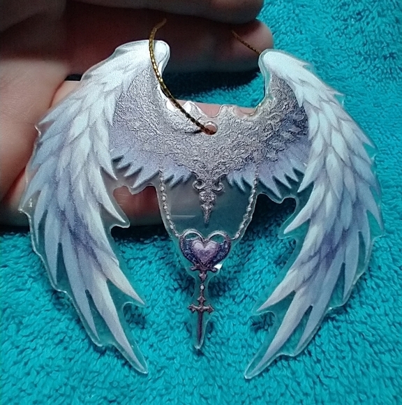 Purple angel wings cross heart wall hanger rear view mirror pendant - Picture 1 of 3